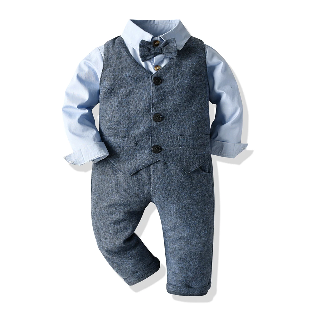 

Tem Doger 2020 Winter Autumn Infant Toddler Clothes Set Long Sleeve Bowtie Shirt+Waistcoat+trouser 3Pcs Formal Suit Baby Tuxedo