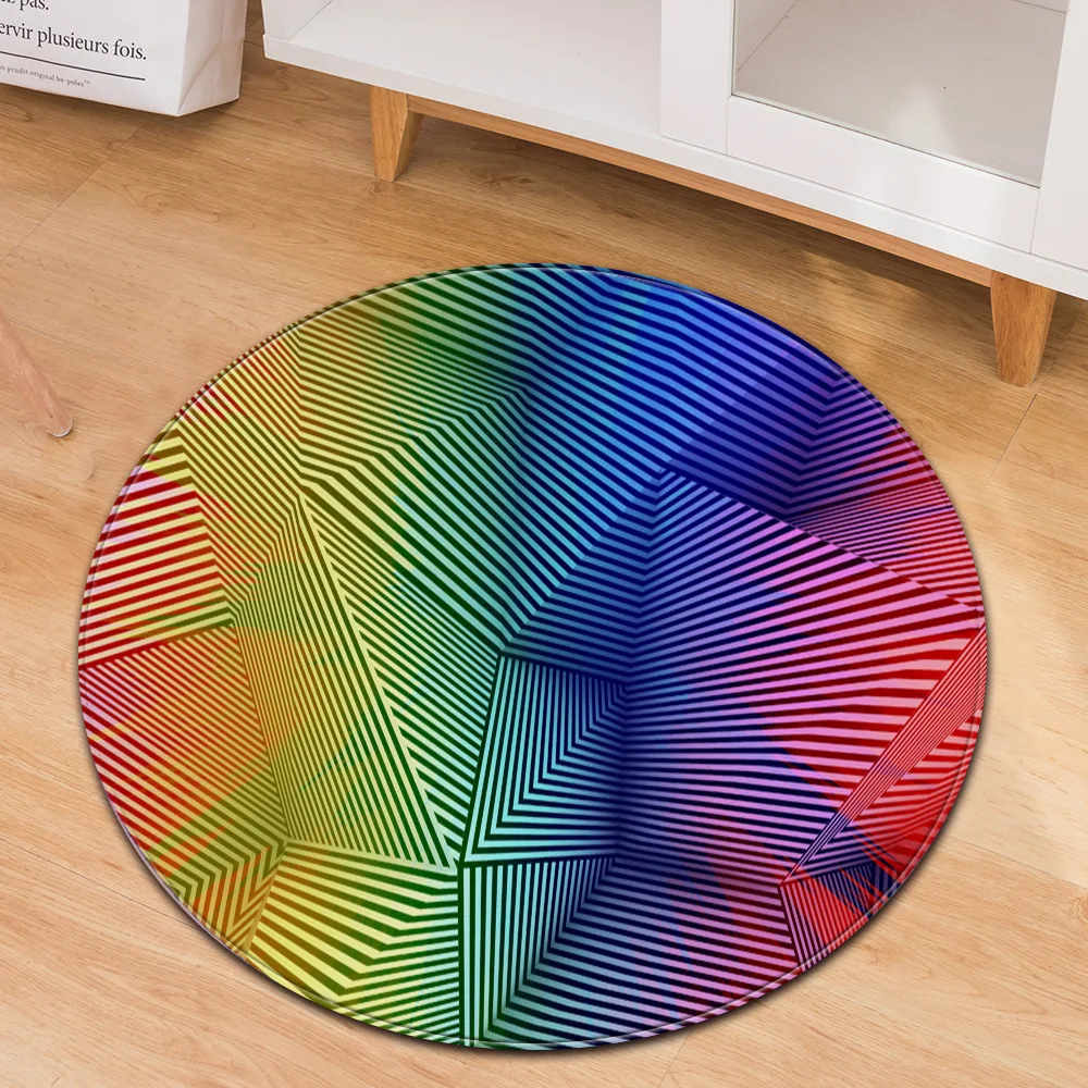 

3D Multicolor Striped Round Carpet Home Living Room Decoration Carpet Bedroom Floor Bedside Rug