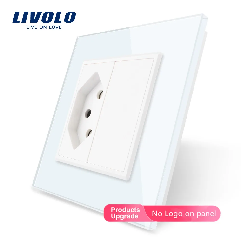 Livolo EU standard Switzerland розетка, 7 цветов кристальная стеклянная панель, AC 110~ 250 В настенная розетка, C7C1CH-11, без логотипа - Тип: White-No logo