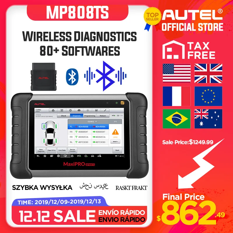 Autel MaxiPRO MP808TS диагностический инструмент Автомобильный сканер Bluetooth wifi инструмент мониторинга состояния шин программист сенсор PK MS906 TS601 DS808 MP808