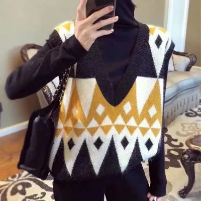 

VANOVICH корейский стиль Мода колледж Стиль Повседневный свитер жилет 2021 Осень Новый Винтажный Женский вязаный жилет без рукавов