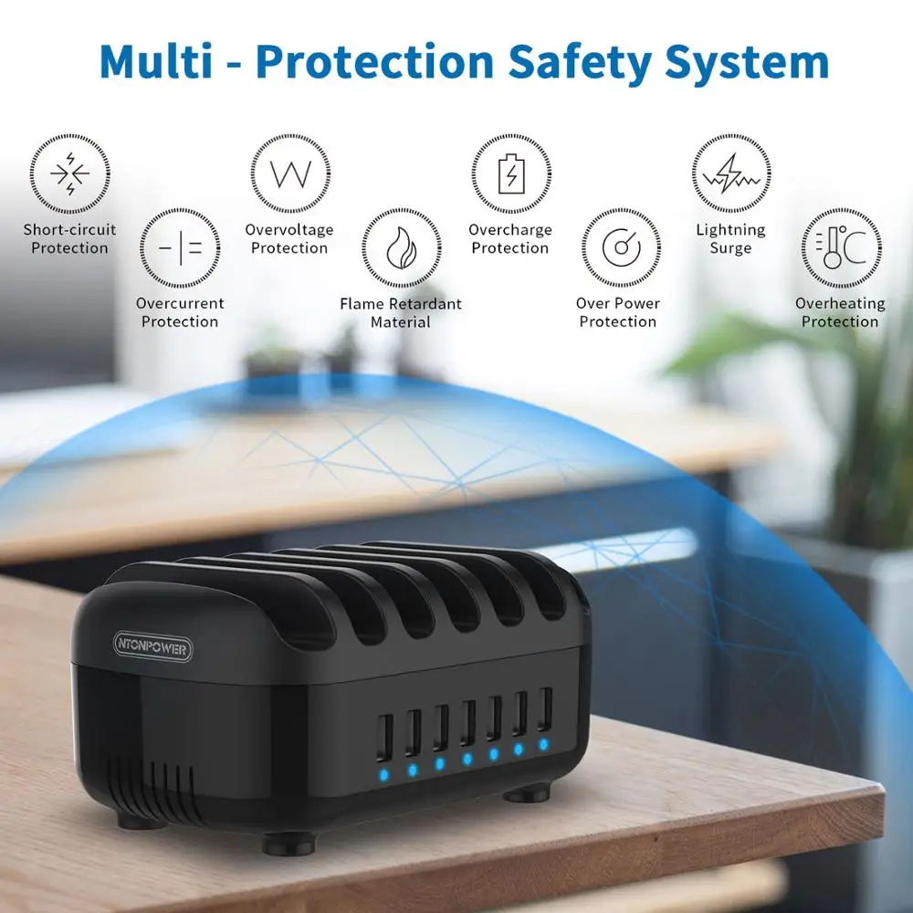 NTONPOWER универсальная зарядная станция Док с держателем 70 Вт 7 USB зарядка для iphone Kindle