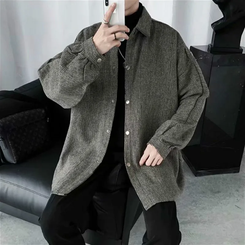 

Shirts Men Solid Outwear Winter and Autumn Warm Daily Fashion Korean Style Loose Mens Pullovers Vintage Retro All-match Ulzzang