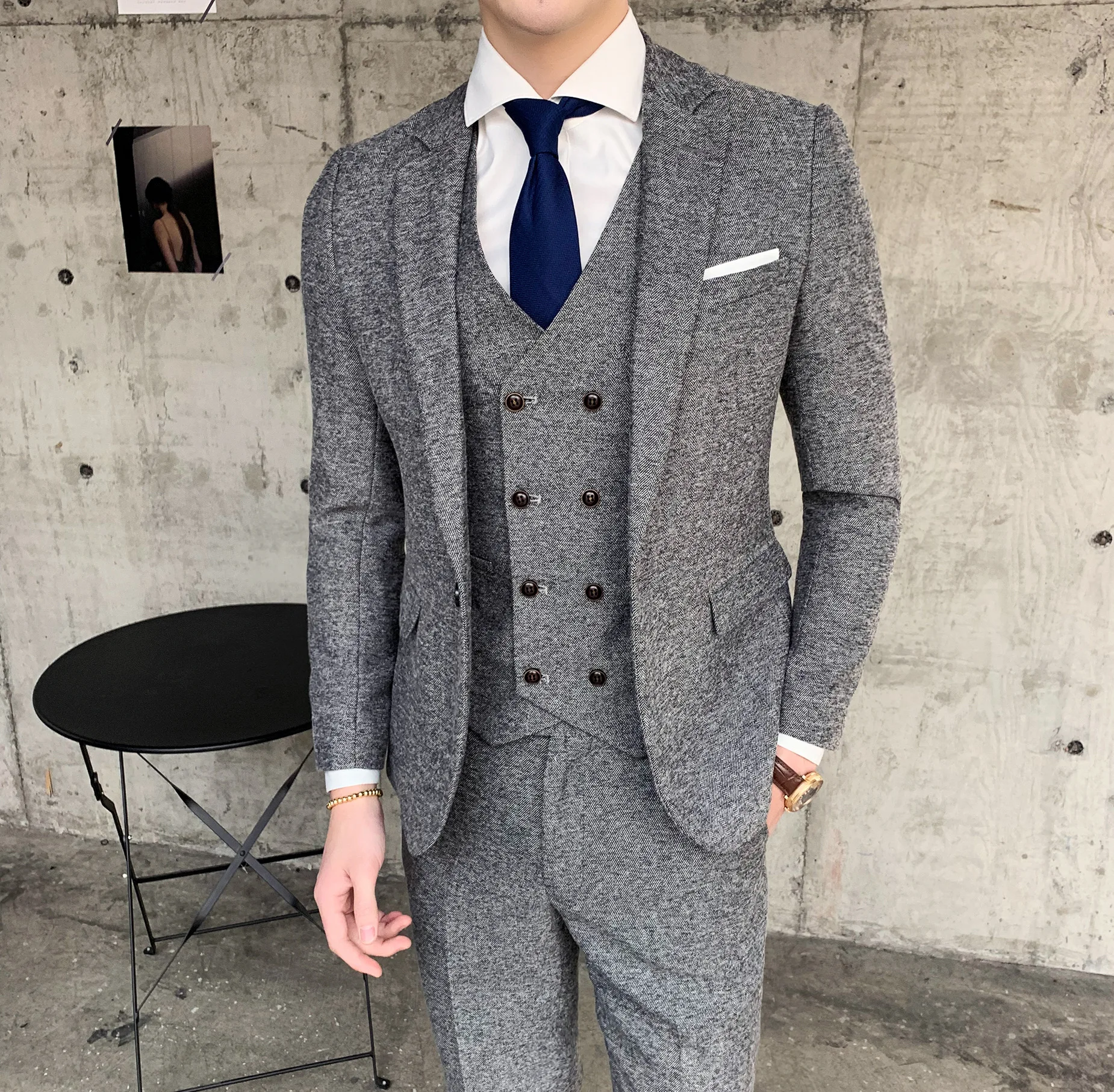 

Brown Herringbone Suit Designer Costume Mariage Homme Party Suits Tuxedo Groom Wedding Men SuitTrajes De Hombre Para Fiesta