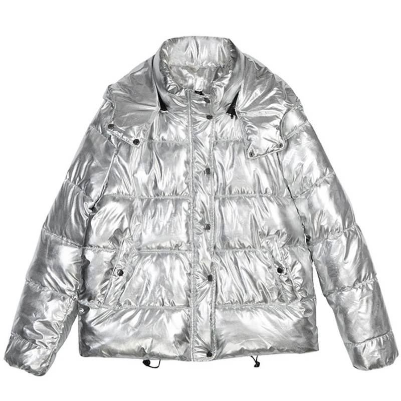 Женская Блестящая парка на белом утином пуху свободная Толстая большого размера