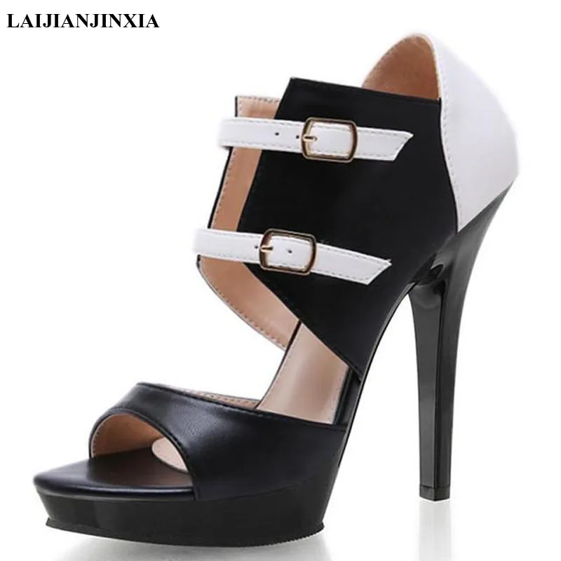 5 Inch Color Contrast Dress Women High Stripper Heels Peep Toe Concise Platform Sandals Sexy Fetish Nightclub Pole Dance Shoes