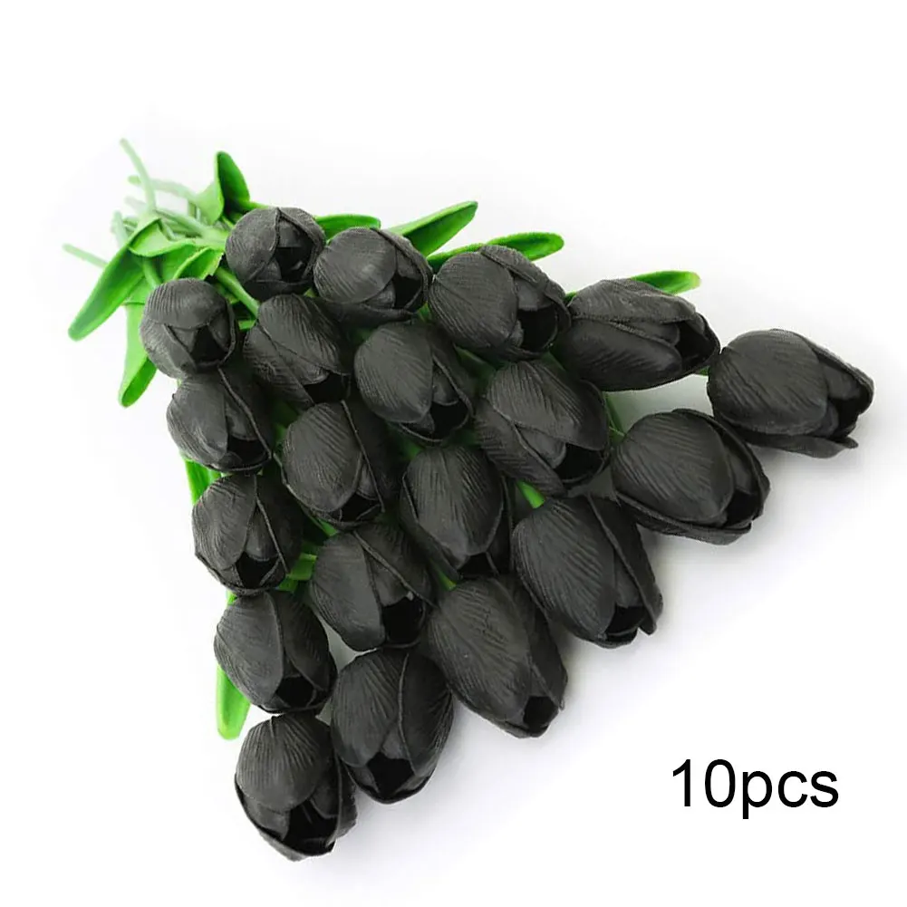 

10PCS Rose Black Silk Tulip Artificial Flowers Single Flower Cheap Fake Flowers For Home Wedding Decoration Indoor