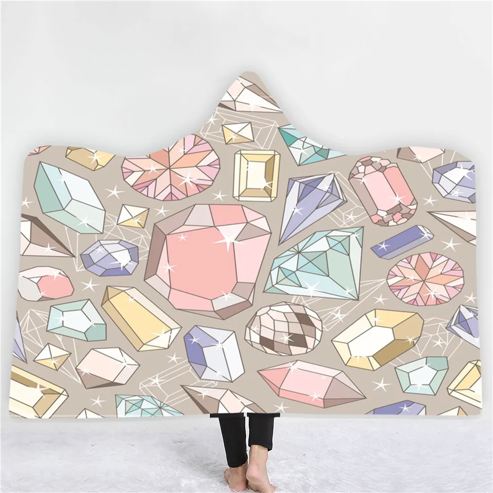 

Colorful Diamonds Print Hooded Blanket For Kids Adults Warm Wearable Home Travel Picnic Sherpa Fleece Throw Wearable Blanket
