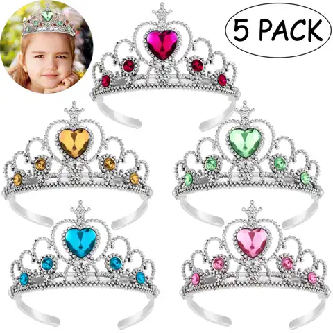 5 pieces.Children's tiara set with a crown, a dress for girls, evening accessories (blue lamp & light lamp green/pinkish-red & amp; ... ...