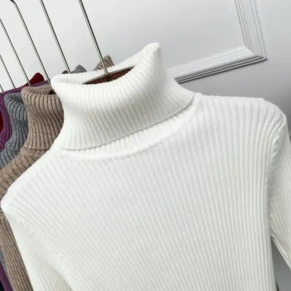 

2021 autumn winter Women Knitted Turtleneck Sweater Casual Soft polo-neck Jumper Fashion Slim Femme Elasticity Pullovers