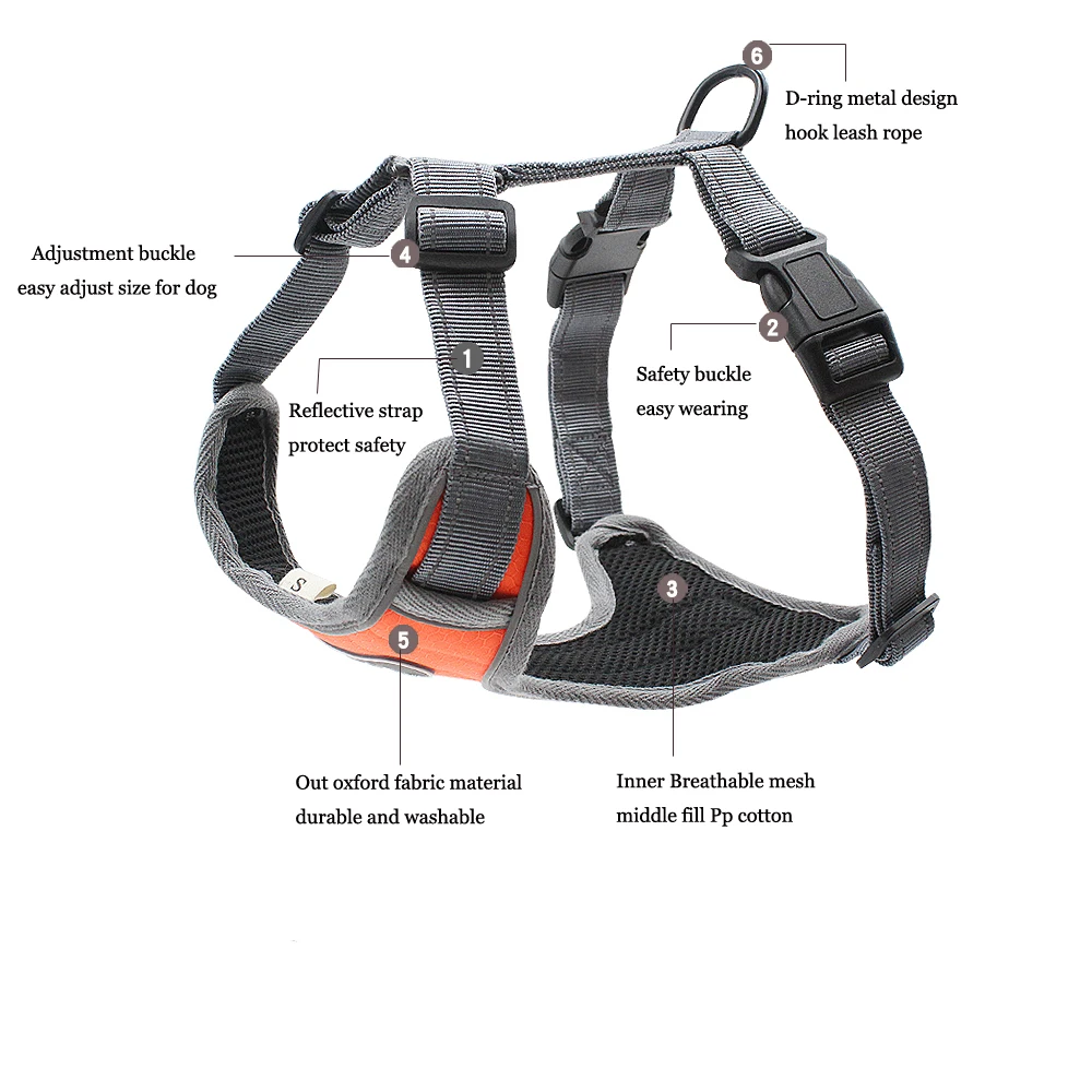 Dog Harness Vest Adjustable Pet Saddle Soft Padded Reflective Outdoor Sport Safety For Training Walking | Дом и сад