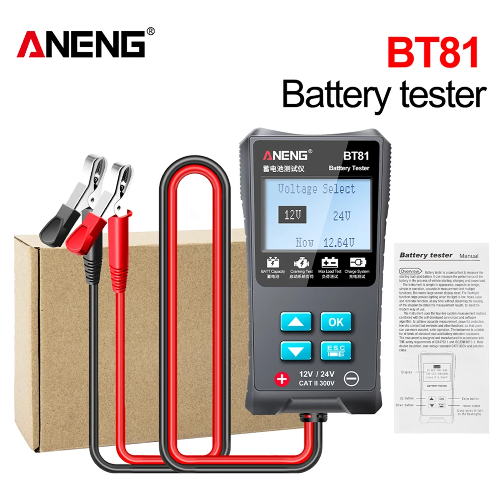 

ANENG BT81 Car Battery Tester 12V/24V 100 to 1700CCA Cranking Charging Circut Tester Battery Analyzer 12/24 Volts Battery Tools