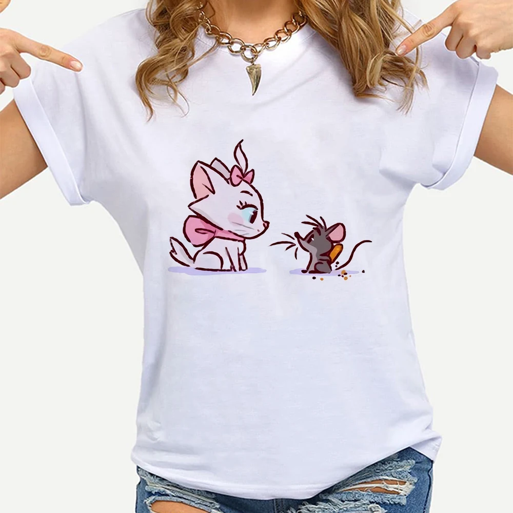 

Women T Shirt Disney Princess Streetwear O-neck T-shirt Beautiful lady Printed T-shirt Casual Girl Y2k Fashion Versatile Tshirt