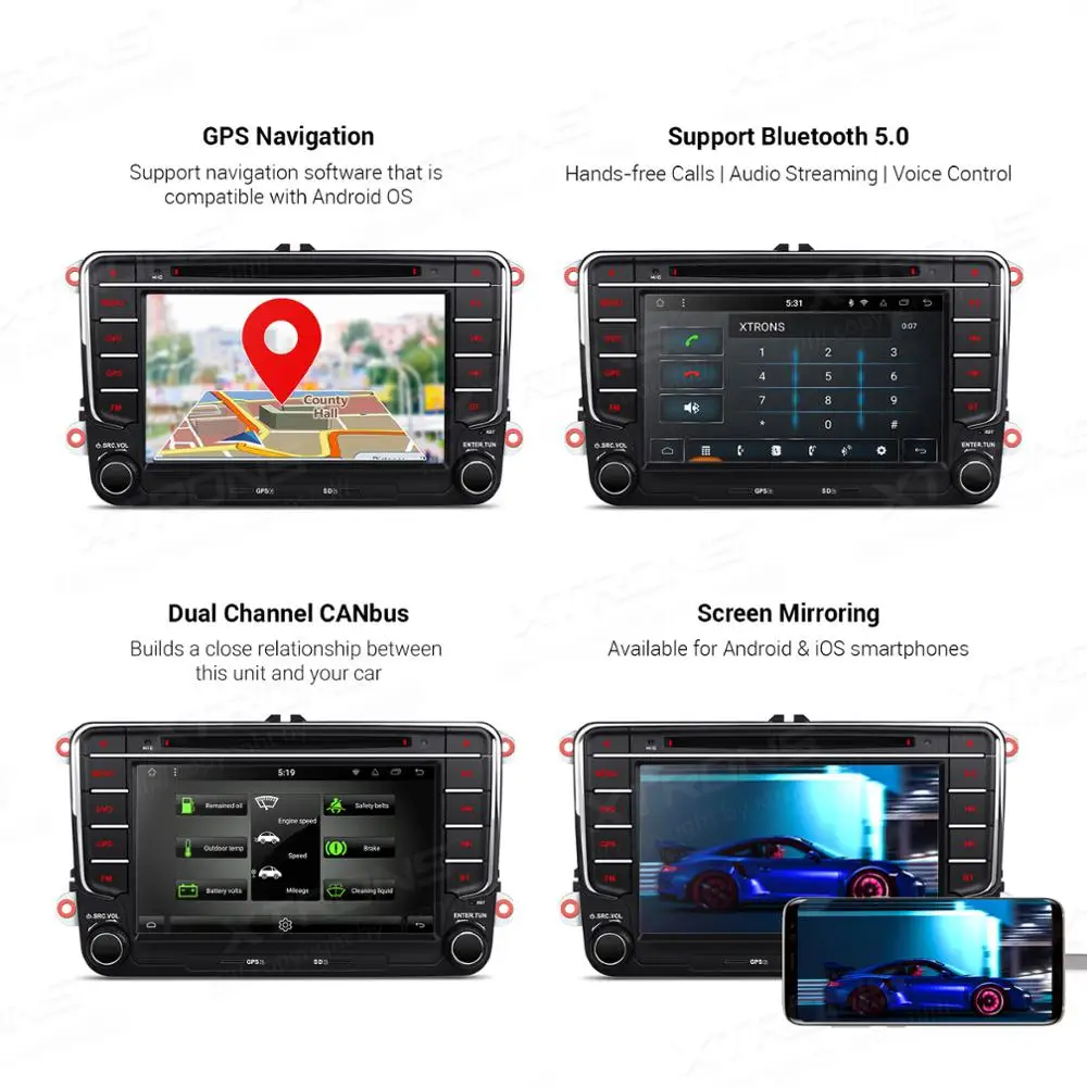 XTRONS 7 ''Android 9 0 Восьмиядерный автомобильный dvd плеер GPS для Volkswagen Vento Transporter Multivan