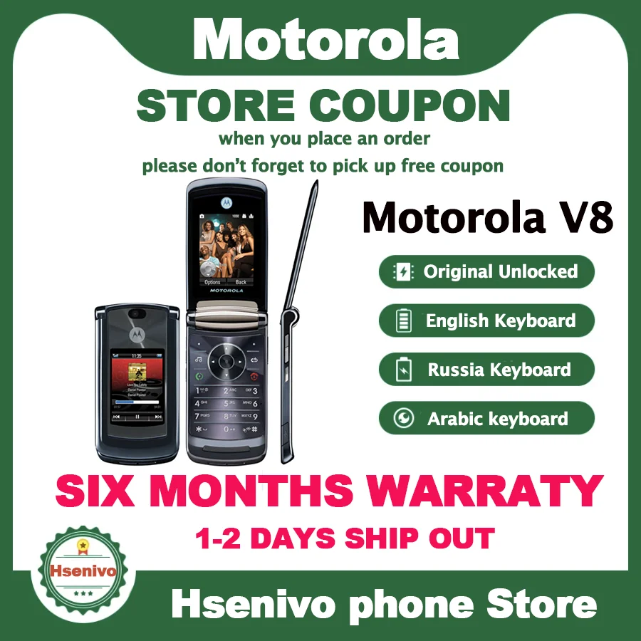 original unlocked motorola v8 phone 2 2 cheap mobile phone 2mp 144p 770mah cellphone with 512m or 2gb rom free shipping free global shipping