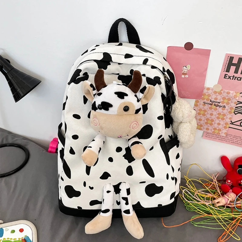 

Women Men Cow Print Backpack Teenage Students Schoolbag Large Daypack Shoulder Bag Bookbag Travel Rucksuak