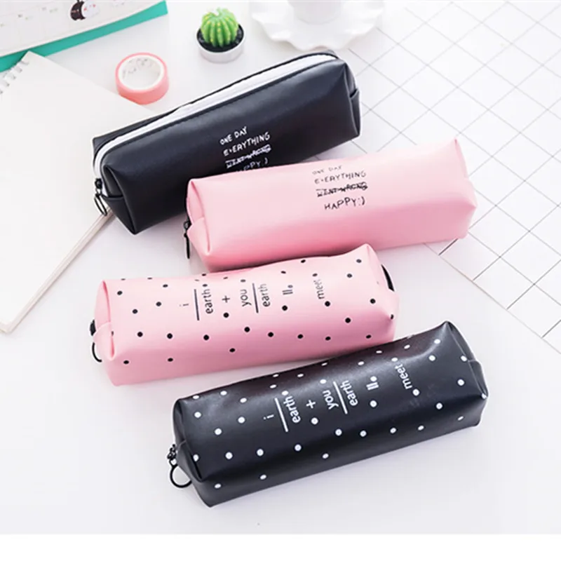 Чехол для карандашей из искусственной кожи девочек милый черный белый чехол в