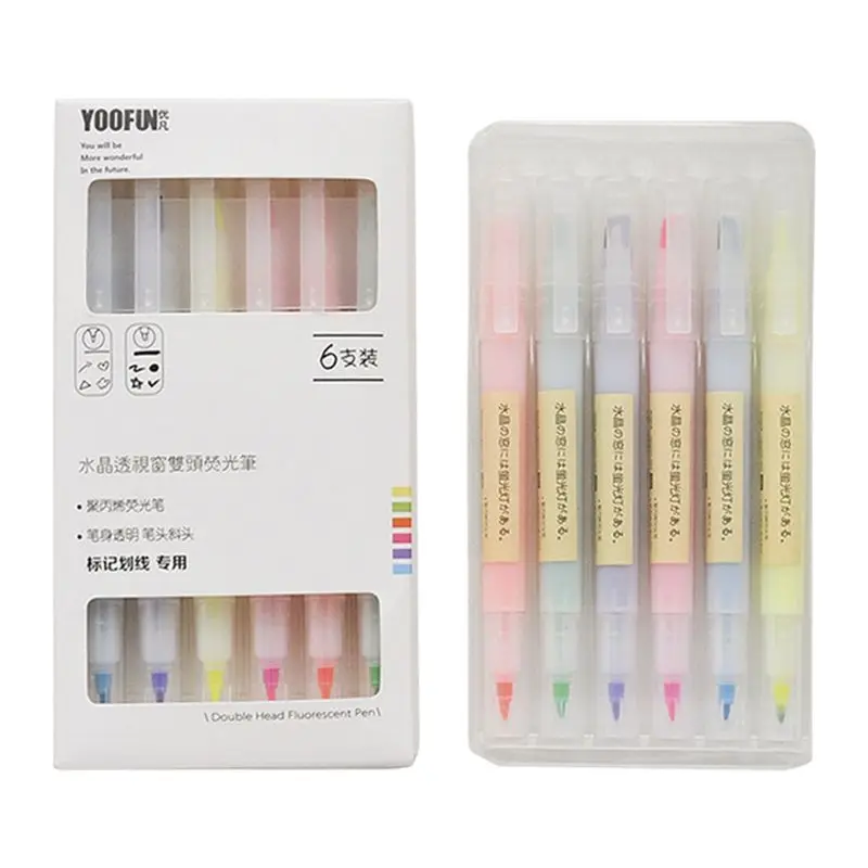 

Double Head Highlighters 6 Color Drawing Marker Pens Promotional School Supplies