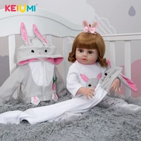lifelike lovely 19 inch reborn babies doll full silicone body bunny ears suit bebe reborn menina doll to children birthday gifts