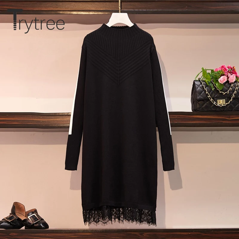 Осенне зимнее повседневное женское платье Trytree 2020 вязаное однотонное модное