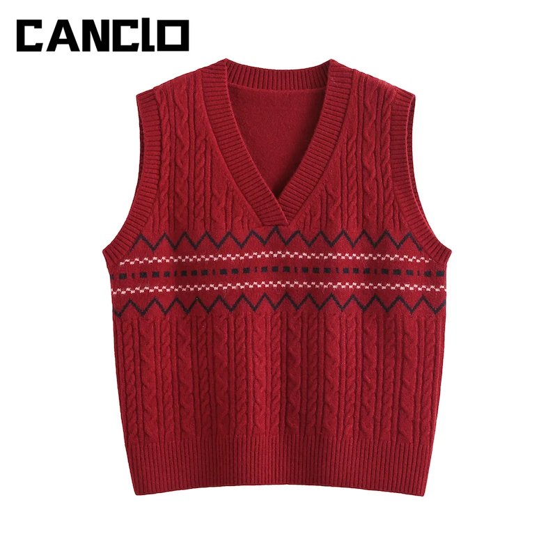 

Fall Winter 2021 Preppy Style Vintage Sleeveless Jacket Women Chic Knitted Jumper Striped Sweater Vest Korean Style Ladies Tops