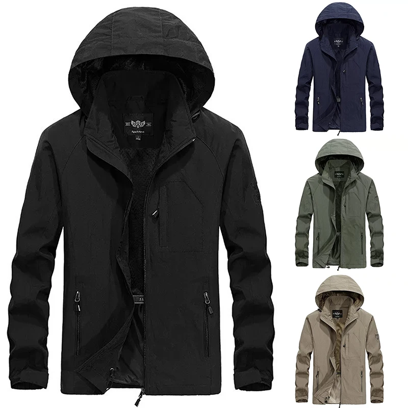 

Autumn Men's Jacket Thin Section Casual Long Sleeved Solid Color Hooded Pocket Jacket Breathable