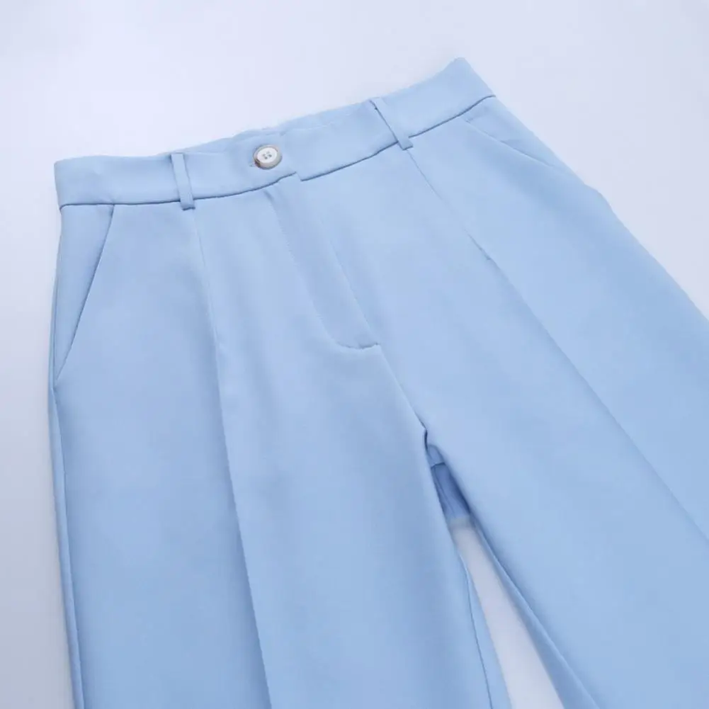 

Women Fashion Solid Color High Waist Pockets Straight Suit Trousers Dress Pants