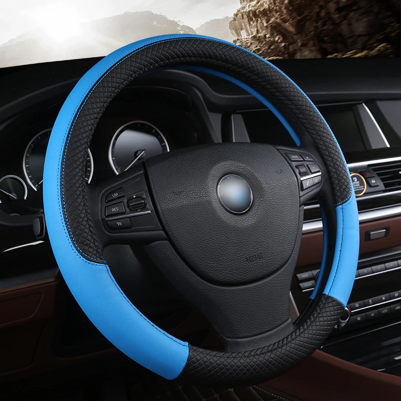 

2021 NEW PU leather Universal Steering Wheel Cover 38cm Sport Design Steering Wheel Covers Case Auto Interior Fit For Most Car