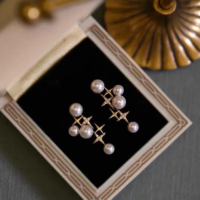 

S925 Silver Earrings Pearl Women's Design Retro Temperament Trendy Earrings