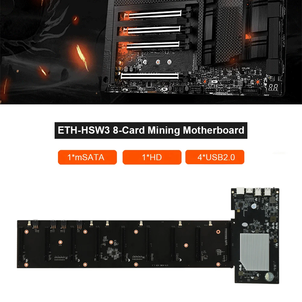 

New ETH-HSW3 Spacing Board Computer Motherboard Support 8 PCI Express 16X 4x USB 2.0 DDR3 SoDIMM Slot for Ethereum Mining Miner