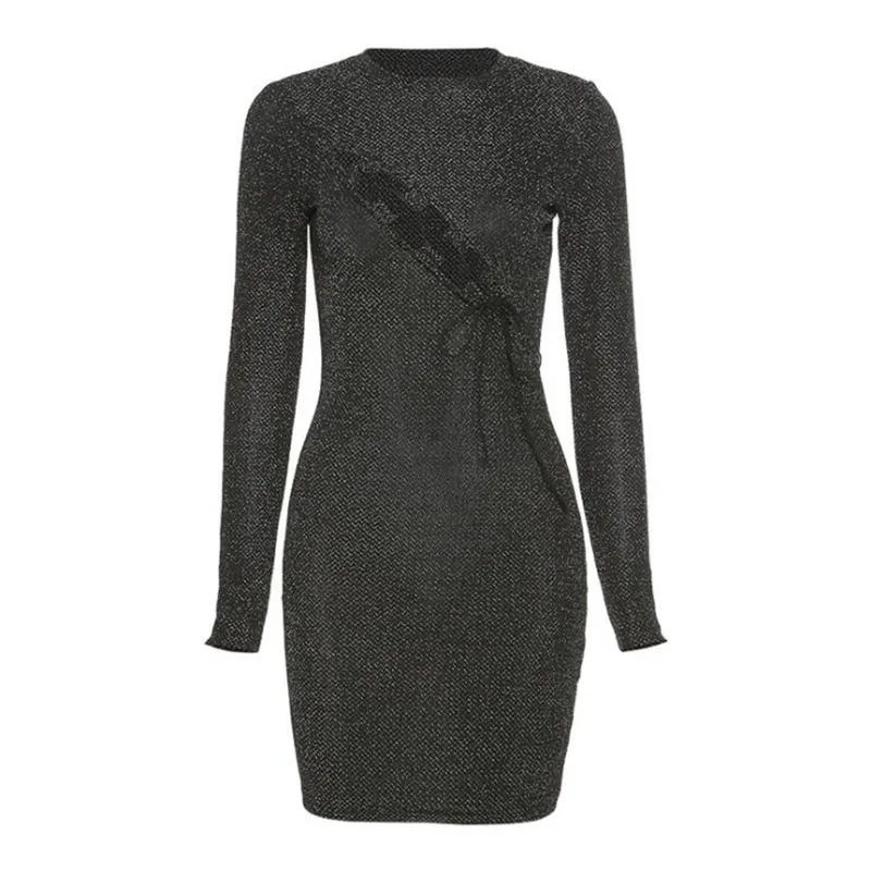 

Hollow Out Bandage Sling Shinny Mini Dresses Women Skinny Bodycon Sexy Cross Lace Up Party Christmas Clothing