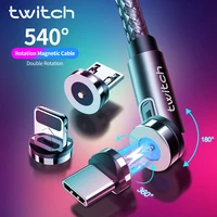 twitch magnetic 3 in 1 cable for huawei for iphone micro type c fast charger cable 3a phone charging wire usb 540 rotate cord