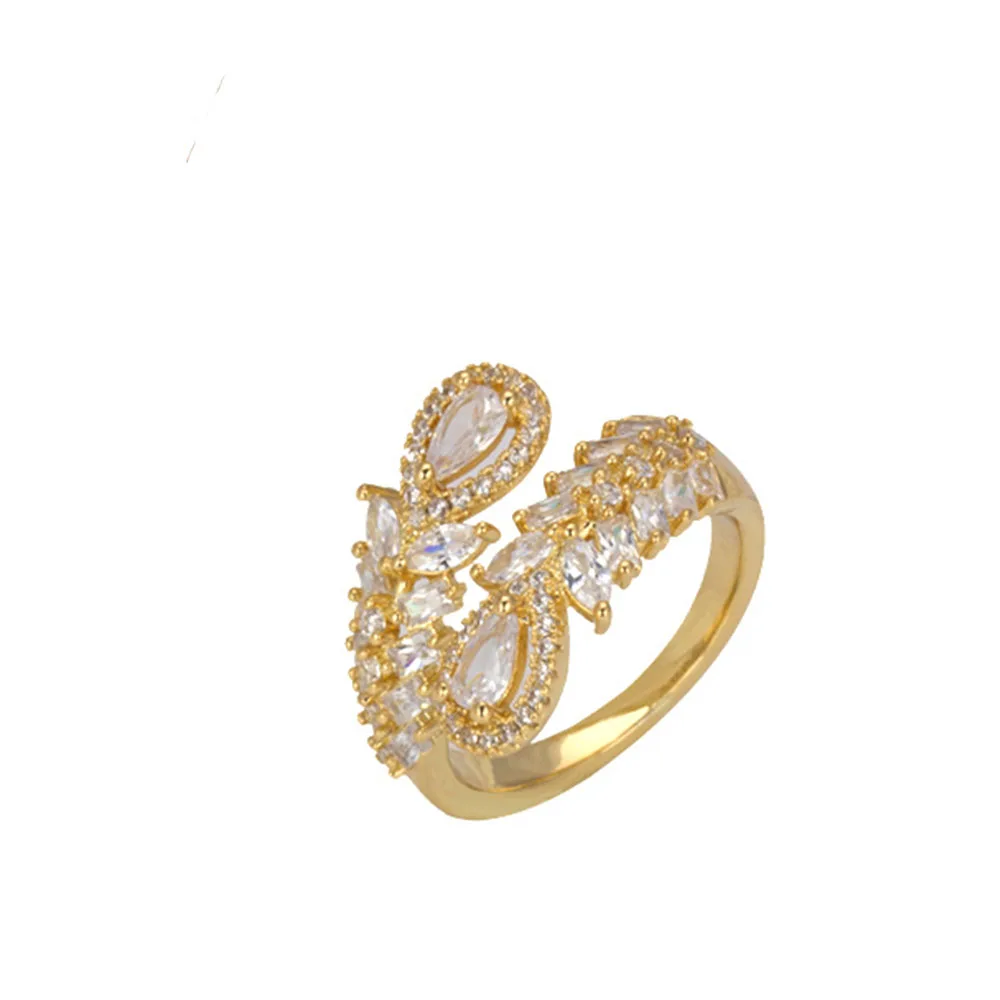 gold color ring Изысканные циркониевые браслеты для невесты, свадебные ювелирные кристаллы, наборы колец для женщин - Окраска металла: gold color ring