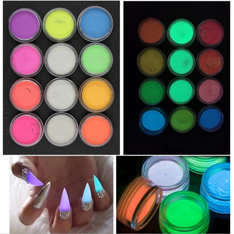 

Acrylic Fluorescent Glow In The Dark Crystal Manicure Nail Arts 12Colors