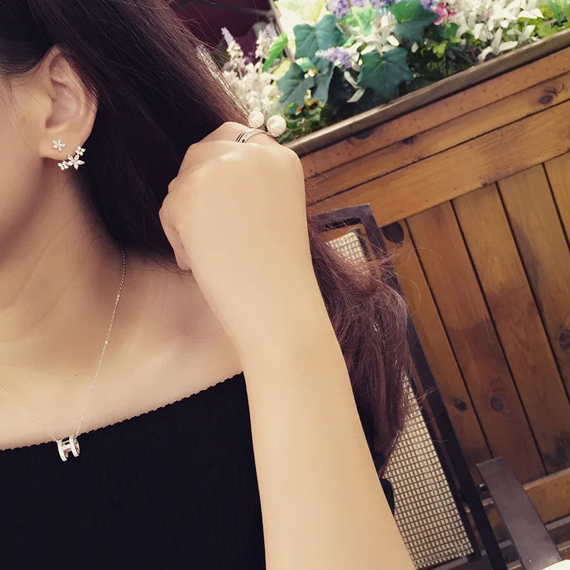 Роскошный прозрачный CZ цирконивый цветок двойные серьги гвоздики двусторонние