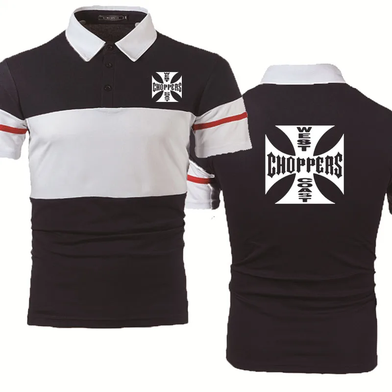 

Summer Men's Polo Shirt West Coast Chopper Print Splicing Casual lapel Cotton Short Sleeve high quality Men's tops