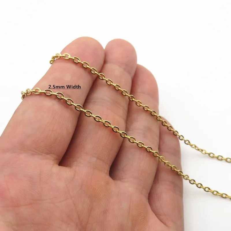 2.5mm Width Золото-цвет Нержавеющая сталь классическая цепочка Цепочки и ожерелья для мужчин, Для женщин цепи, Модные украшения 3 мм* 40 мм/45/50/55/60/65/70/90 см - Окраска металла: 2.5mm Width