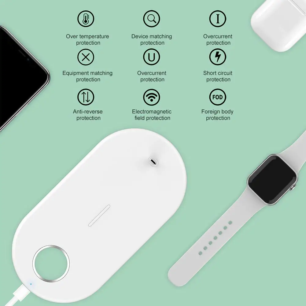 Беспроводное зарядное устройство 3 в 1 QI для IPhone X XR Xs Max Apple Watch IWatch AirPods