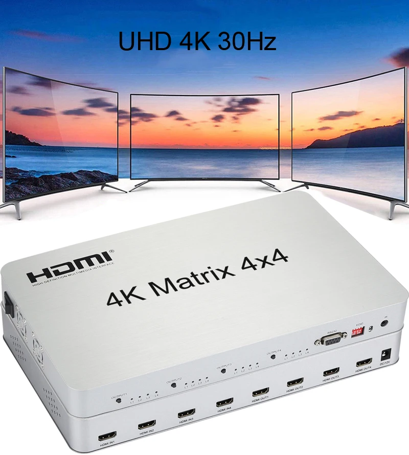4K HDMI матрица 4X4 x 2K 1080p переключатель сплиттер 4 входа выхода видео конвертер RS232 EDID
