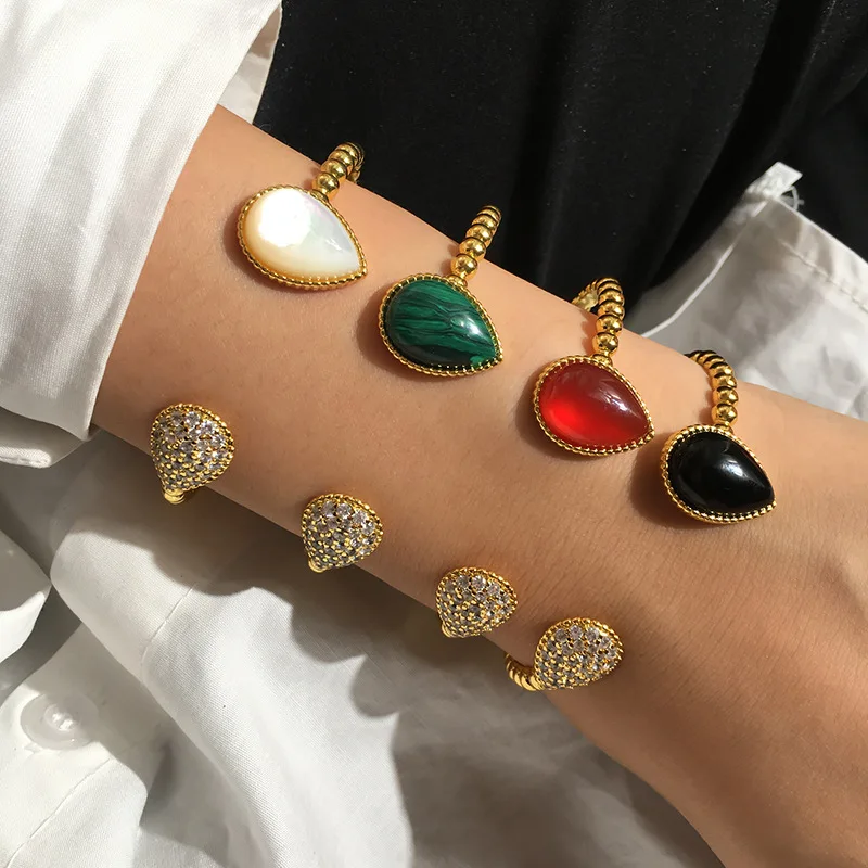 

2020 fashion jewelry gold plated colorful stone cubic zirconia cuff bangle bracelet for women best gift