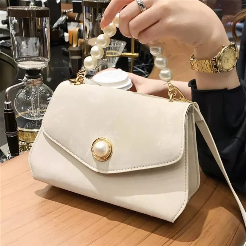 

Elegant Female Pearl Handle Flap Bag 2020 Fashion New Matte PU Leather Women's Designer Handbag Vintage Shoulder Messenger Bag