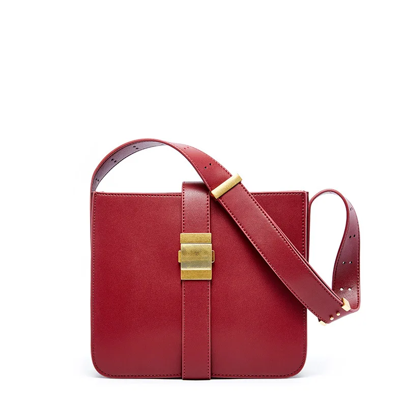 

New Women's Leather Bags Bag Korean Fashion Leather Lock Buckle Square Bucket Bag Broadband Shoulder Bag Handbag Women's Bag