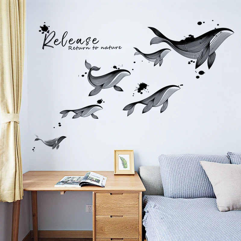 

3D DIY Black Whale Home Decor PVC Wall Sticker Wallpaper Mural Wall Art Decal Poster Baby Kids Bedroom Decoration Accessories