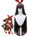 Янтарный Cos парик 100 см каштановые волосы Синтетические длинные прямые волосы, парики для женщины Genshin воздействия наращивание волос вечерние парик MUMUPI