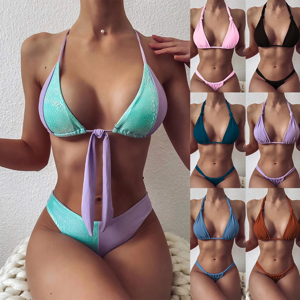 

Triangle Stitching Strappy Swimsuit Fashion Sexy Bikini European And American Women Split Beachwear Summer Spa Beach Surf Sport