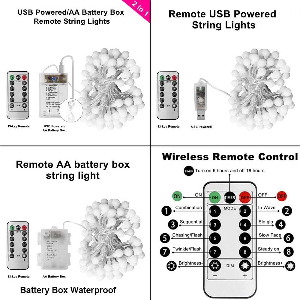 

10m 100 LED Christmas Fairy Light 8Mode Outdoor Lighting String Ball Festoon Battery/USB New Year Garland Decor For Home Bedroom