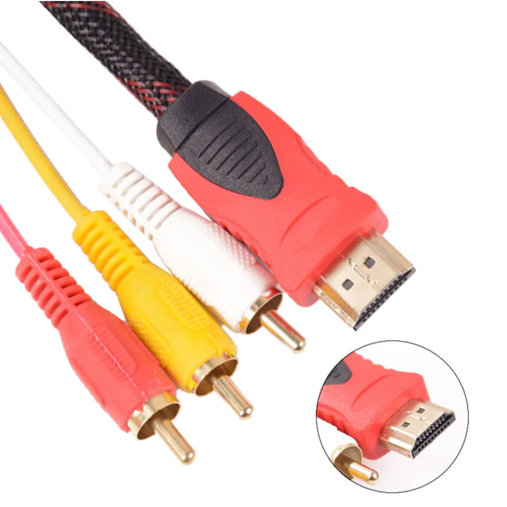 

HDMI-compatible to RCA Cable Male to 3RCA AV Composite Male 1.5M Connector Adapter Cable Cord Transmitter No Signal Conversion