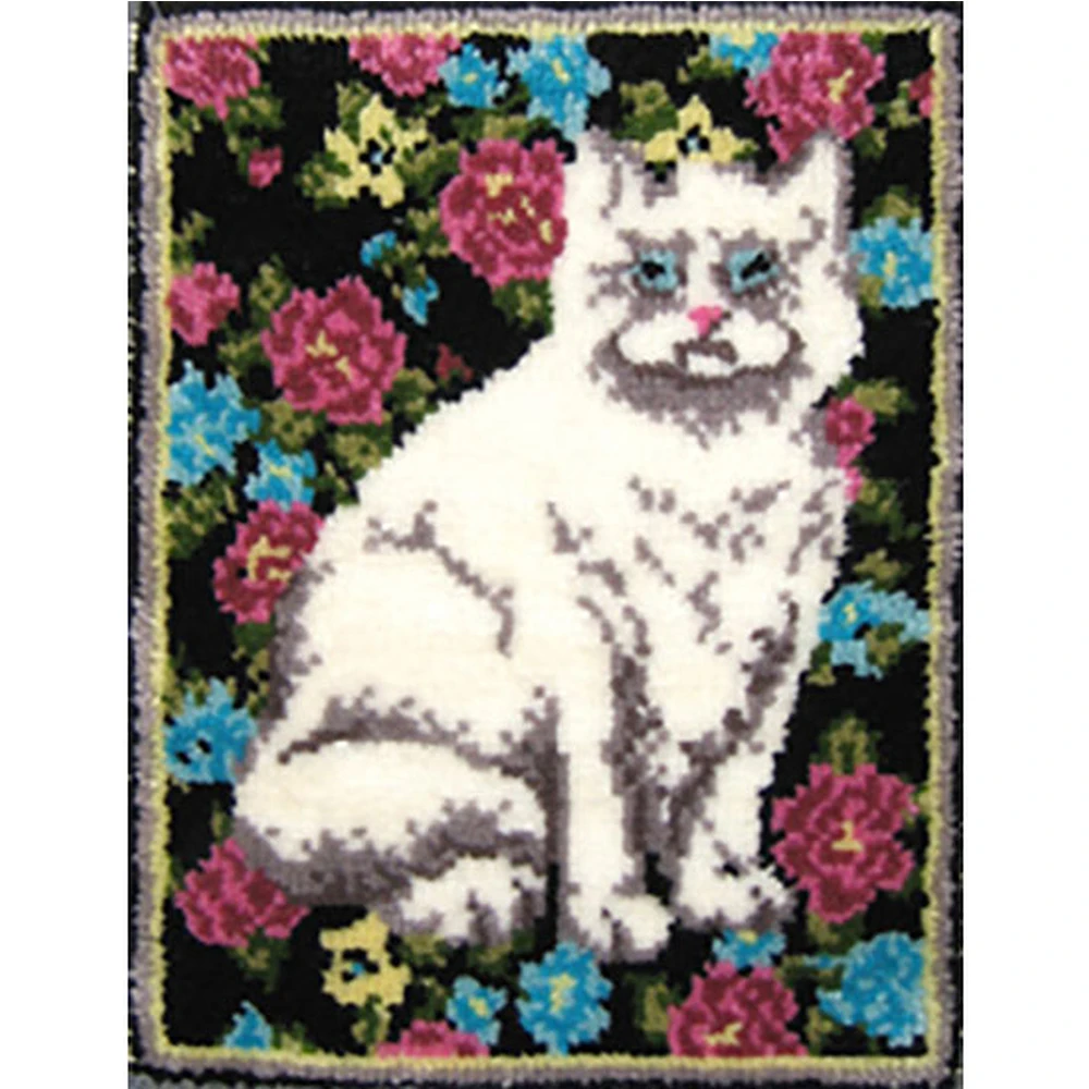 

Large Latch hook rug kits with pattern do it yourself DIY carpet Canvas embroidery Foamiran for needlework Cat Tapestry kit