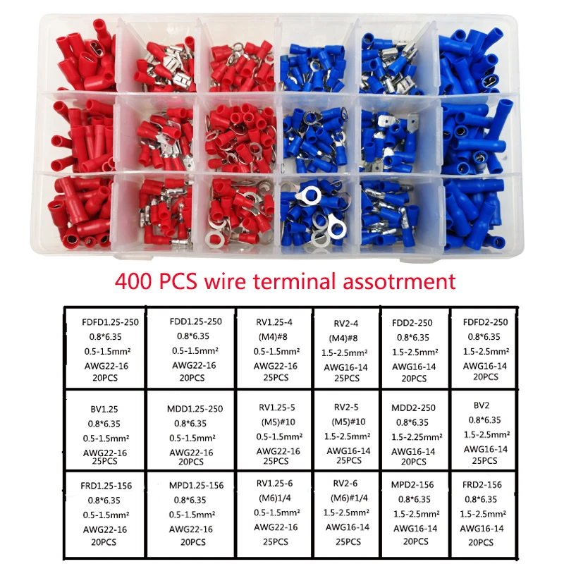 electrical connector kit cable lugs wire terminals male and female quick butt crimp connectors 280/480/1200PCS terminator set |