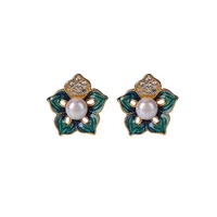 s925 sterling silver gold plated cloisonne natural freshwater pearl ear studs retro personalized flower womens earrings